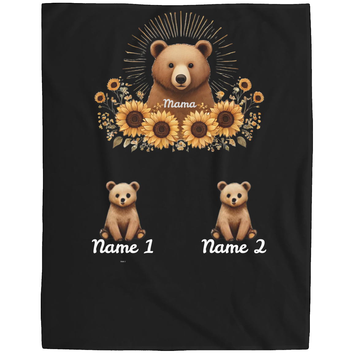 Personalized Mama Bear Sunflower Blanket  - Ideal For Mother's Day, Birthday, Anniversary