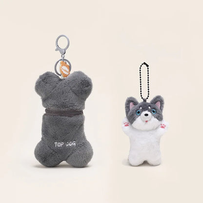 Cartoon Puppy Bone Coin Purse + Puppy Pendant 2 Pcs Set Functional Keychain Fun Kids Backpack Decoration Pendant Birthday Gift