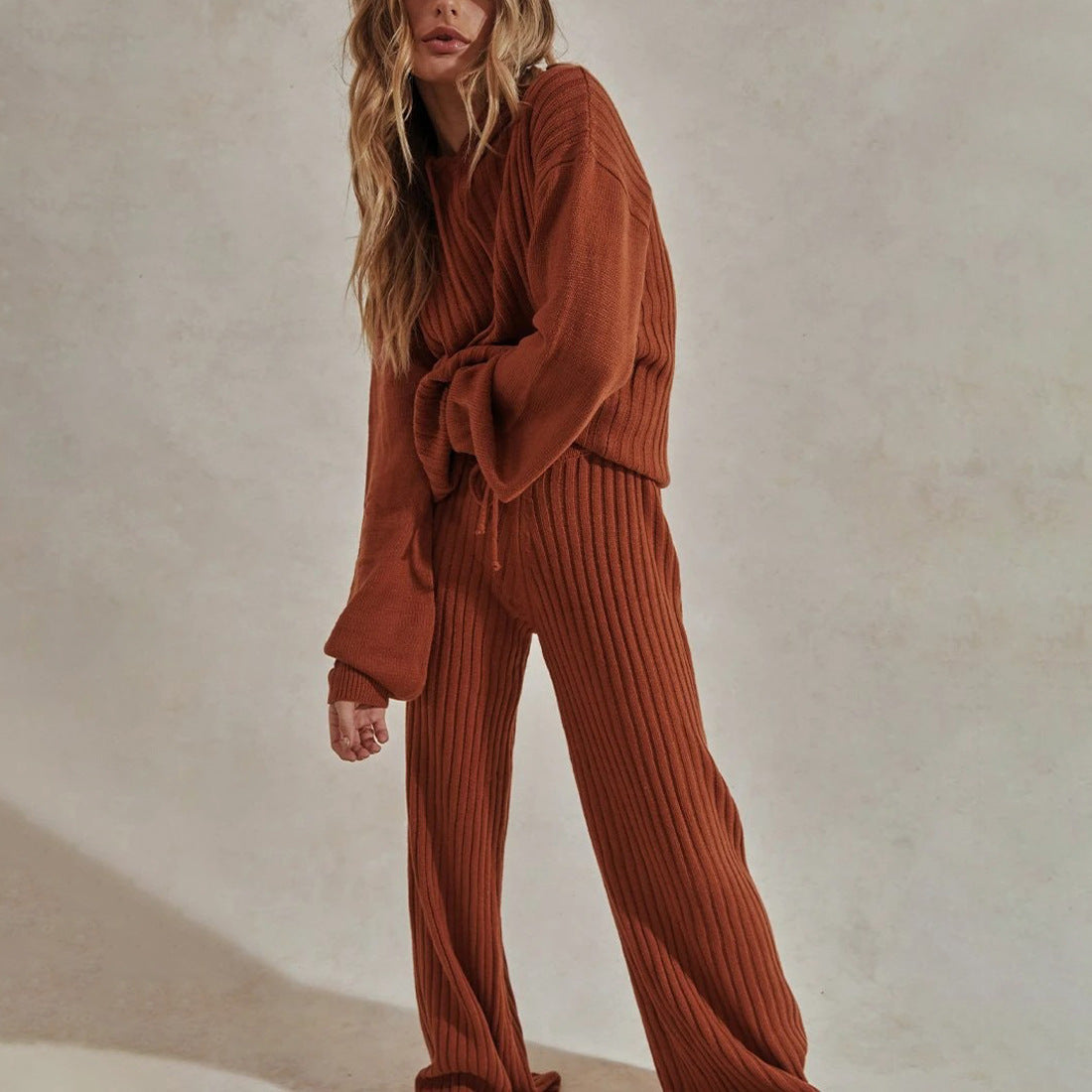 New women's two-piece sweater wide leg pants suit