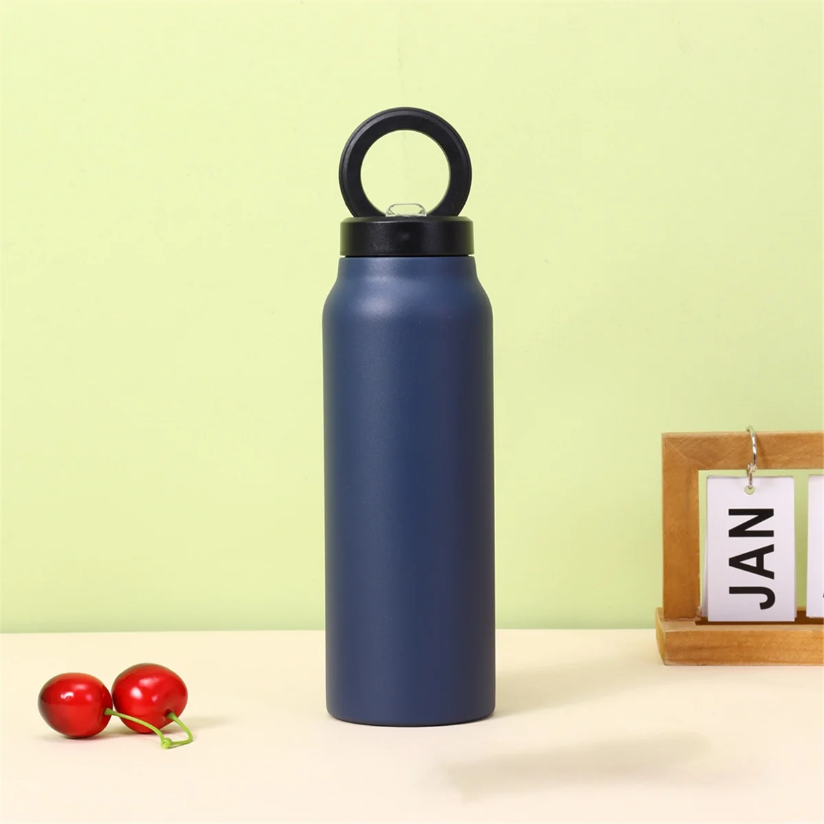 Navy Blue Insulated Water Bottle with Magnetic Phone Holder, Made of Stainless Steel