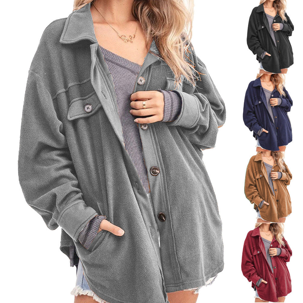 Fashion Women's Lapel Polar Fleece Breasted Cardigan Jacket Shirt