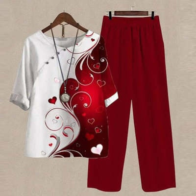 Women's Five Quarter Sleeve Top Pants Two Piece Suit