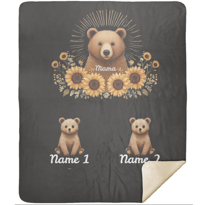 Personalized Mama Bear Sunflower Blanket  - Ideal For Mother's Day, Birthday, Anniversary