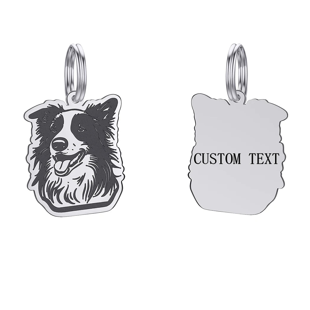 Lucky Dog Border Collie Charms No Fade Stainless Steel Keychain Pet Pendant DIY Kids Gifts Jewelry Custom Text Number Keyring