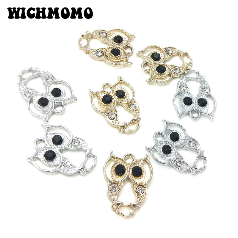 New 21*16mm 10pieces/bag Zinc Alloy Owl Inlay Crystal Glass Beads Charms Pendant for Earring Necklace Jewelry Accessories