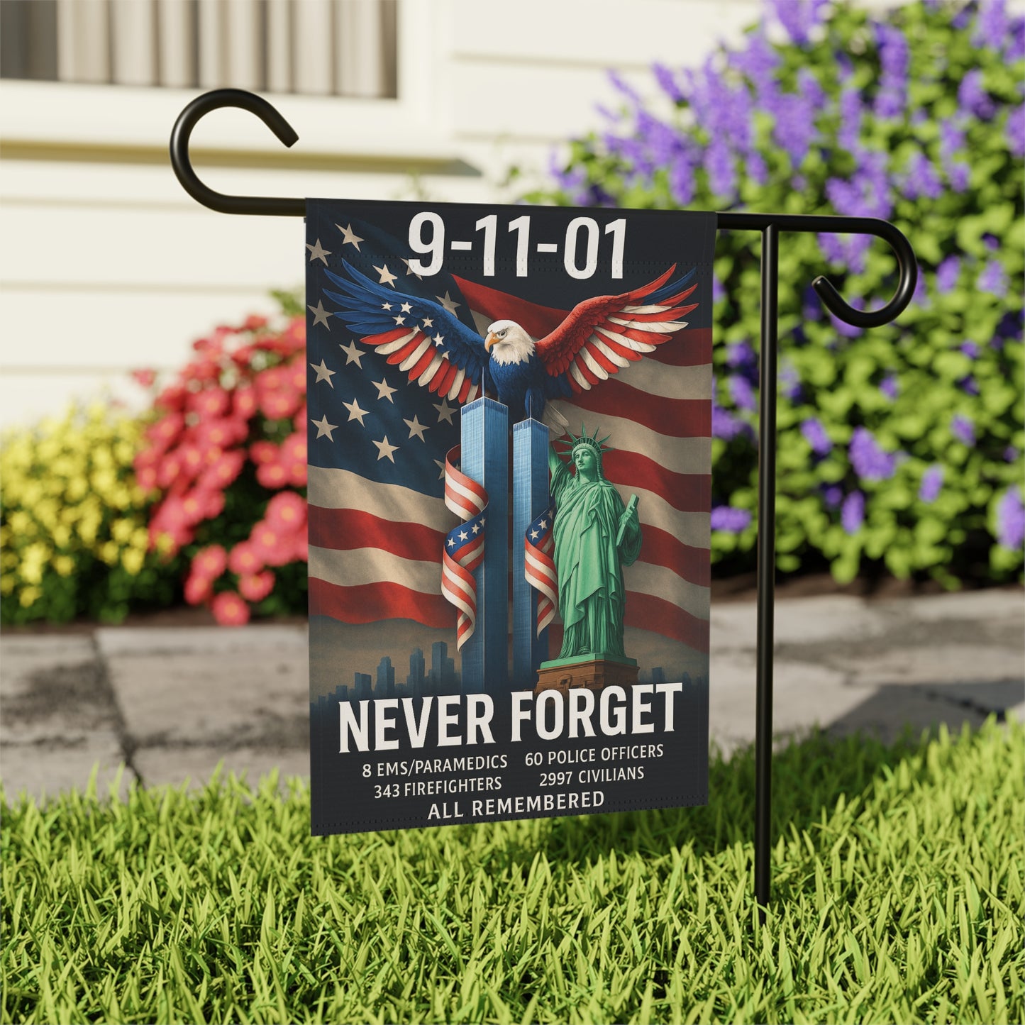 Never Forget 911 Patriotic Memorial Flag - Twin Tower Heros