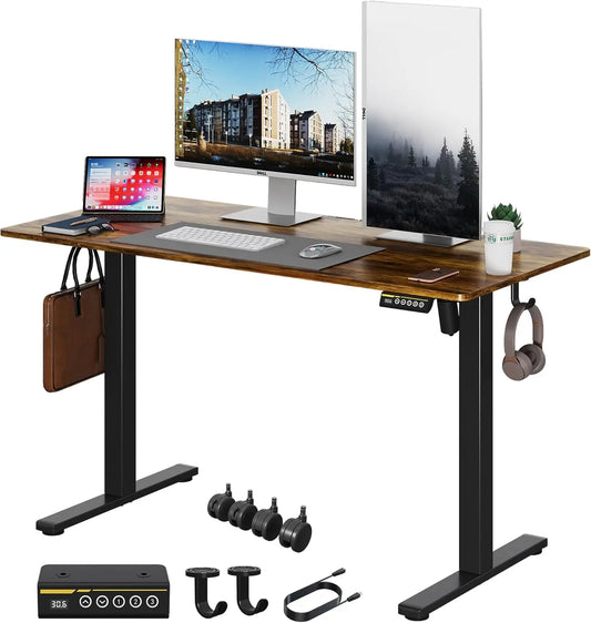 Electric Standing Desk 48x24 Adjustable Height with Wheels Ergonomic Sit Stand Desk for Office Home Workstation Rustic Brown