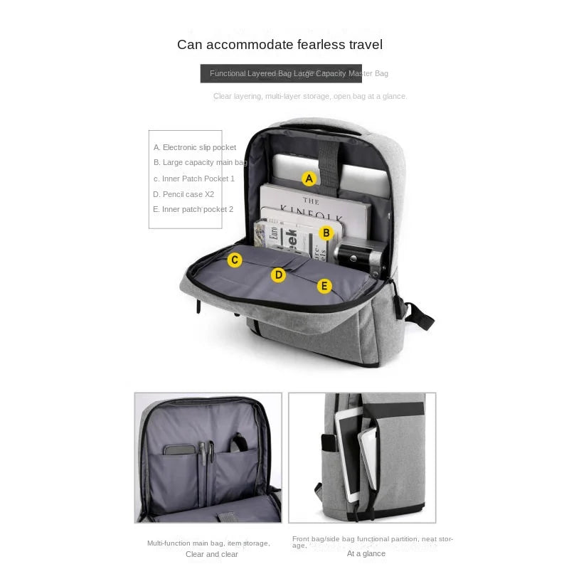Business Laptop Backpack Large Capacity Multifunctional Usb Charging Waterproof Film Backbag Casual Shoulder Bag For Men