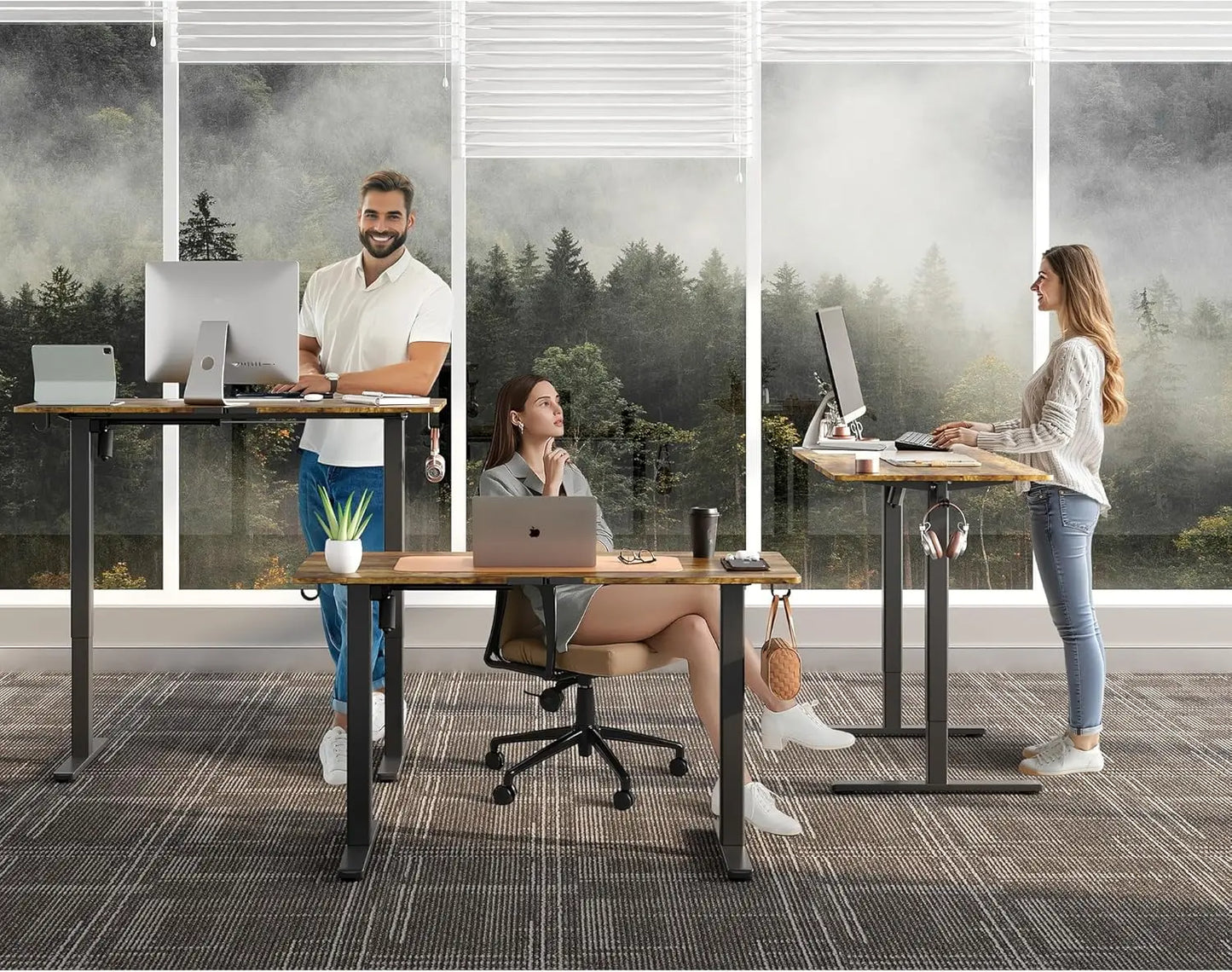 Electric Standing Desk 48x24 Adjustable Height with Wheels Ergonomic Sit Stand Desk for Office Home Workstation Rustic Brown
