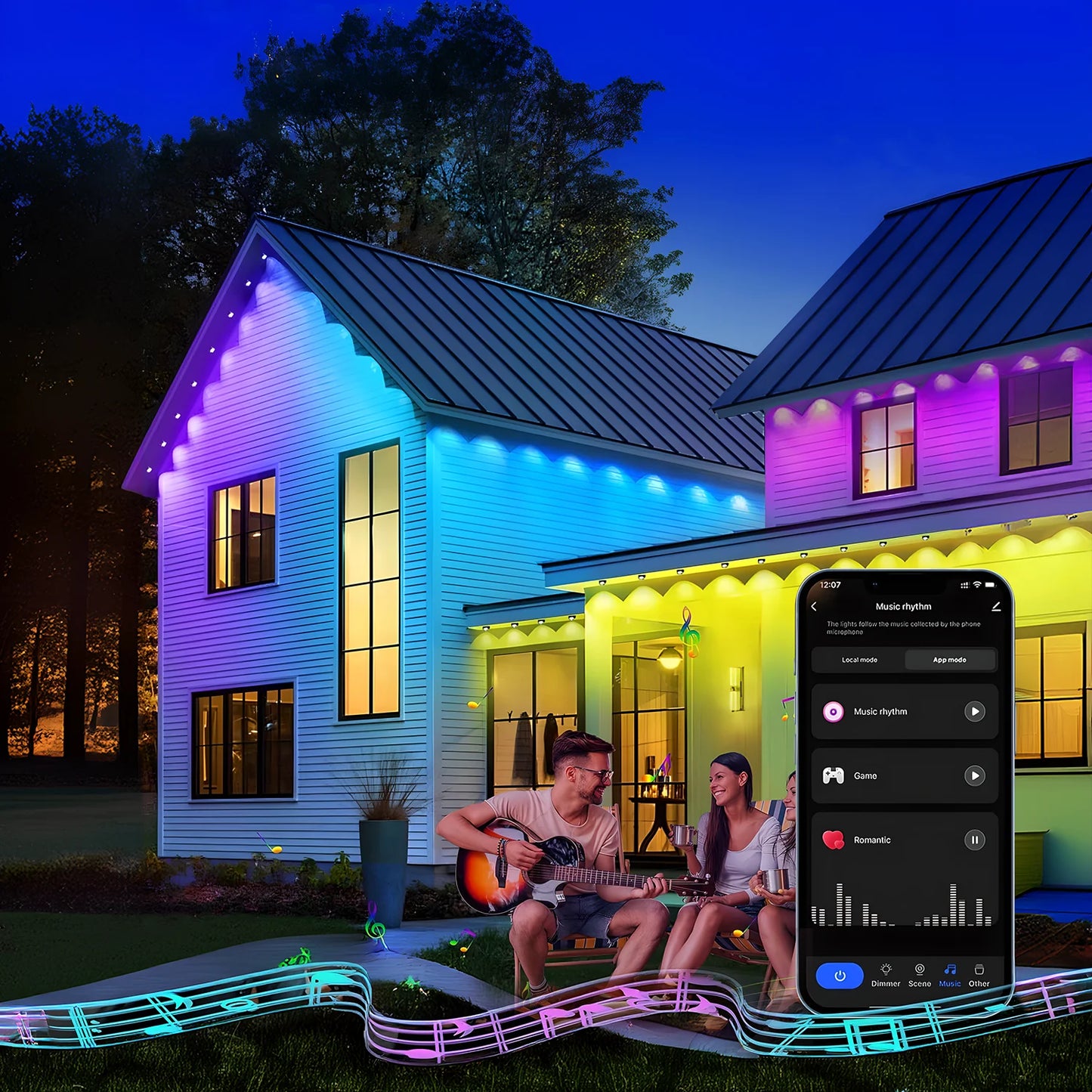 20M Permanent Outdoor Lights Smart RGBIC LED Eaves Lights with App/Remote Control Full House Flashing Lighting Christmas  Decor