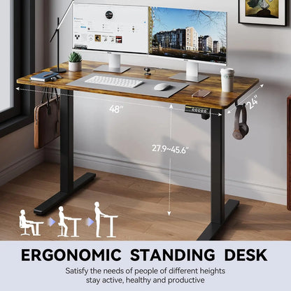Electric Standing Desk 48x24 Adjustable Height with Wheels Ergonomic Sit Stand Desk for Office Home Workstation Rustic Brown