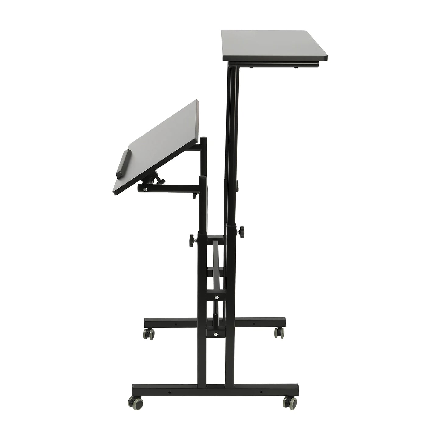 Small Adjustable Standing Desk with Wheels Home Office Workstation,Portable Rolling Desk Laptop Cart for Standing or Sitting