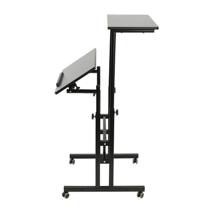 Small Adjustable Standing Desk with Wheels Home Office Workstation,Portable Rolling Desk Laptop Cart for Standing or Sitting