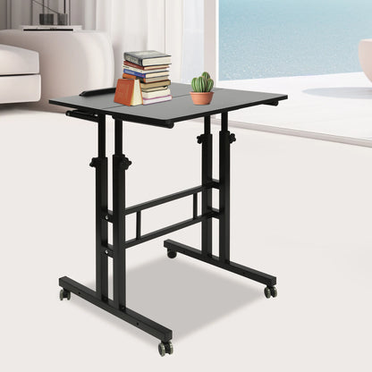 Small Adjustable Standing Desk with Wheels Home Office Workstation,Portable Rolling Desk Laptop Cart for Standing or Sitting