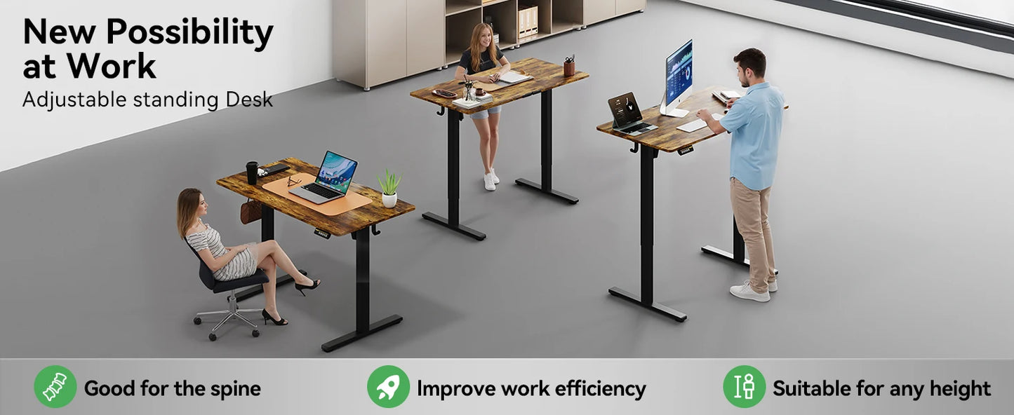 Electric Standing Desk 48x24 Adjustable Height with Wheels Ergonomic Sit Stand Desk for Office Home Workstation Rustic Brown