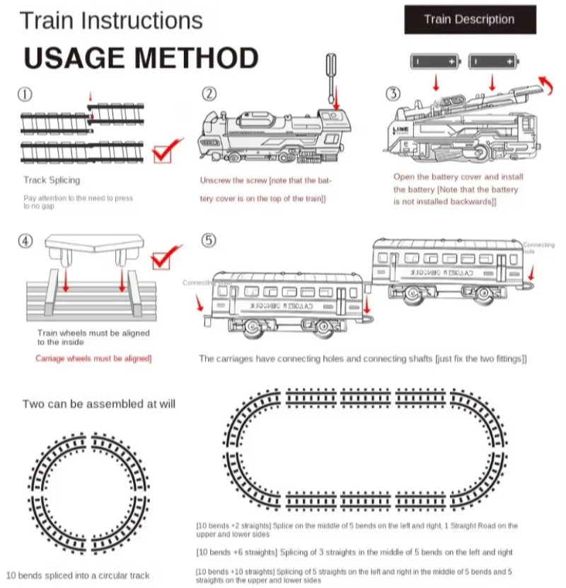 Electric train track set with lights, vintage style, children's railway toys, Christmas gift