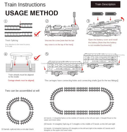 Electric train track set with lights, vintage style, children's railway toys, Christmas gift