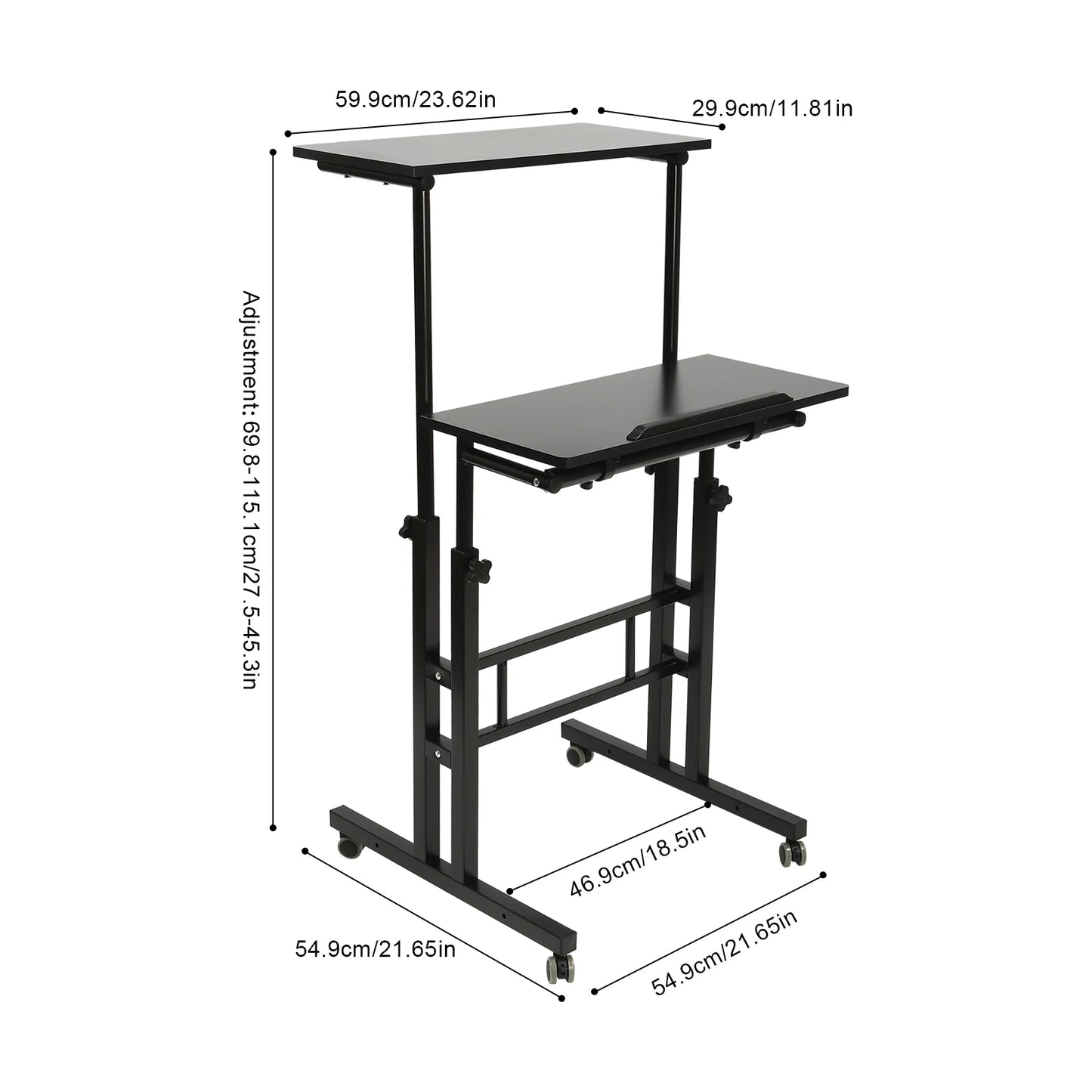 Small Adjustable Standing Desk with Wheels Home Office Workstation,Portable Rolling Desk Laptop Cart for Standing or Sitting