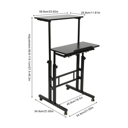 Small Adjustable Standing Desk with Wheels Home Office Workstation,Portable Rolling Desk Laptop Cart for Standing or Sitting