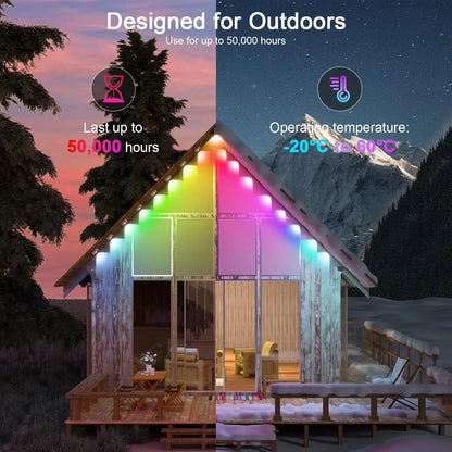 20M Permanent Outdoor Lights Smart RGBIC LED Eaves Lights with App/Remote Control Full House Flashing Lighting Christmas  Decor
