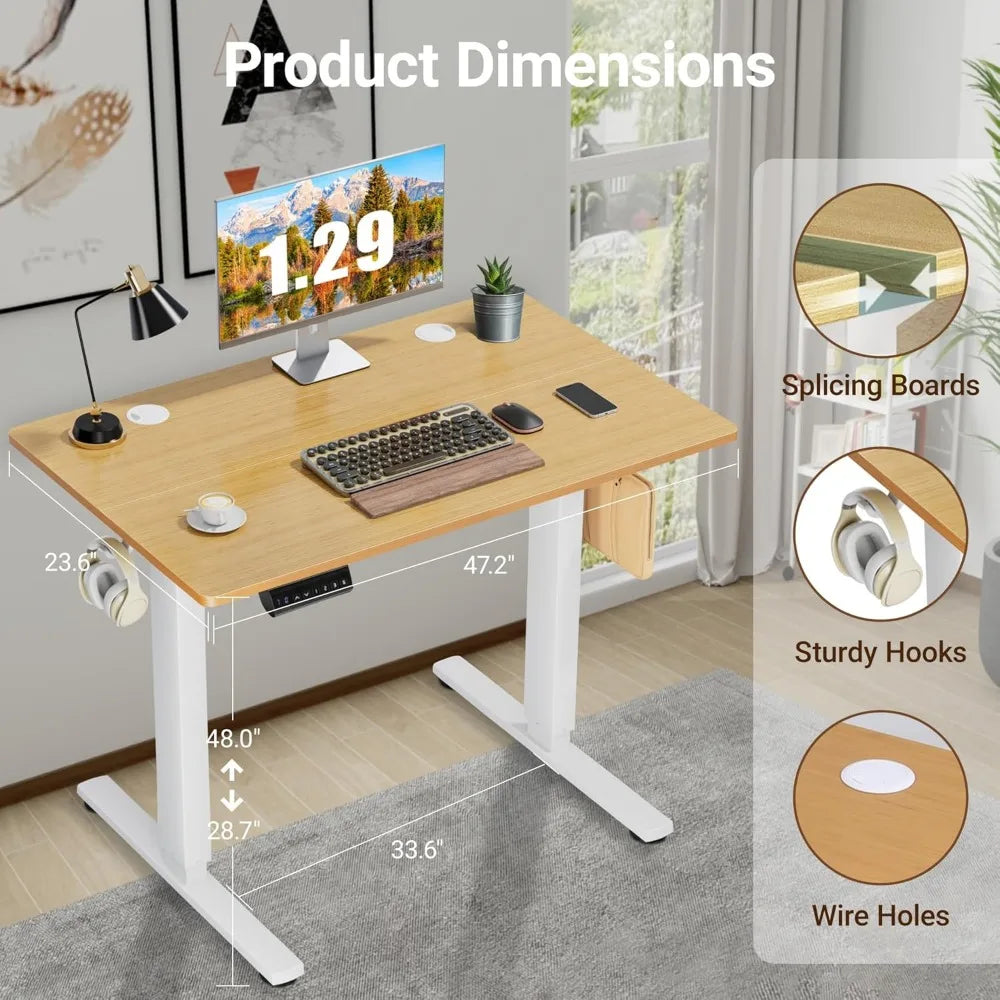 Electric Adjustable Height Standing Desk - 40 x 24 inch Sit to Stand Up Desk with Splice Board, Rising Home Office Computer Tabl