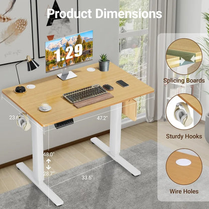 Electric Adjustable Height Standing Desk - 40 x 24 inch Sit to Stand Up Desk with Splice Board, Rising Home Office Computer Tabl