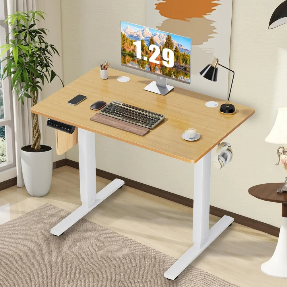 Electric Adjustable Height Standing Desk - 40 x 24 inch Sit to Stand Up Desk with Splice Board, Rising Home Office Computer Tabl