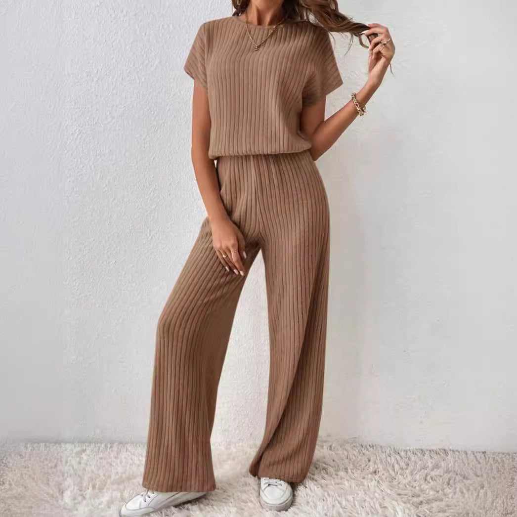 Women's Knitted Loose Wide-leg Pants Two-piece Suit