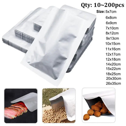 Silver Pure Aluminum Foil Package Bag Coffee Sugar Pouches Open Tops Heat Seal Vacuum Mylar Foil Bags for Spice Powder Storage