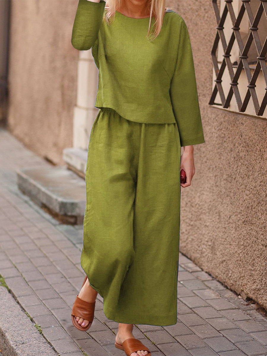 Women's Loose Fitting Shirt And Pants Two-piece Set