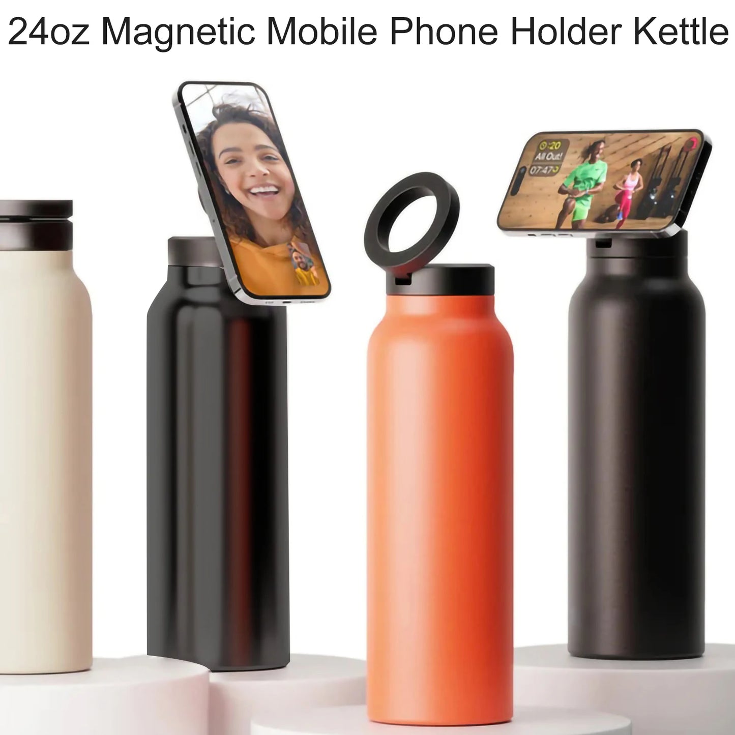 24oz Water bottle With Free Magnetic Booster Ring Magnetic lid Water Bottle Phone Holder Adjustable Ringolike Water Bottle