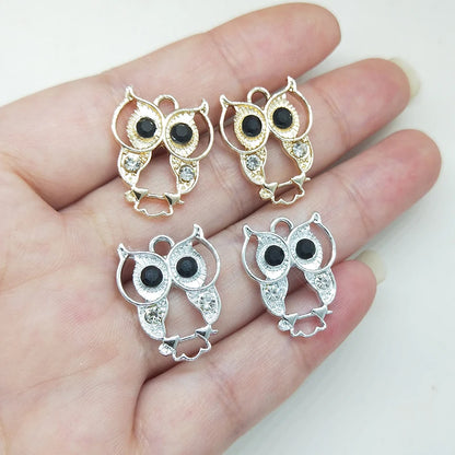 New 21*16mm 10pieces/bag Zinc Alloy Owl Inlay Crystal Glass Beads Charms Pendant for Earring Necklace Jewelry Accessories