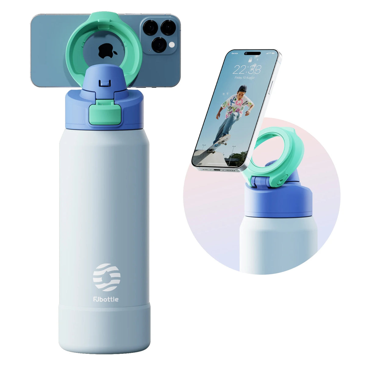 Fjbottle Magnetic Thermos Stainless Steel Sports Water Bottle with Magnetic Phone Holder Bouncing Cover Insulation Cup