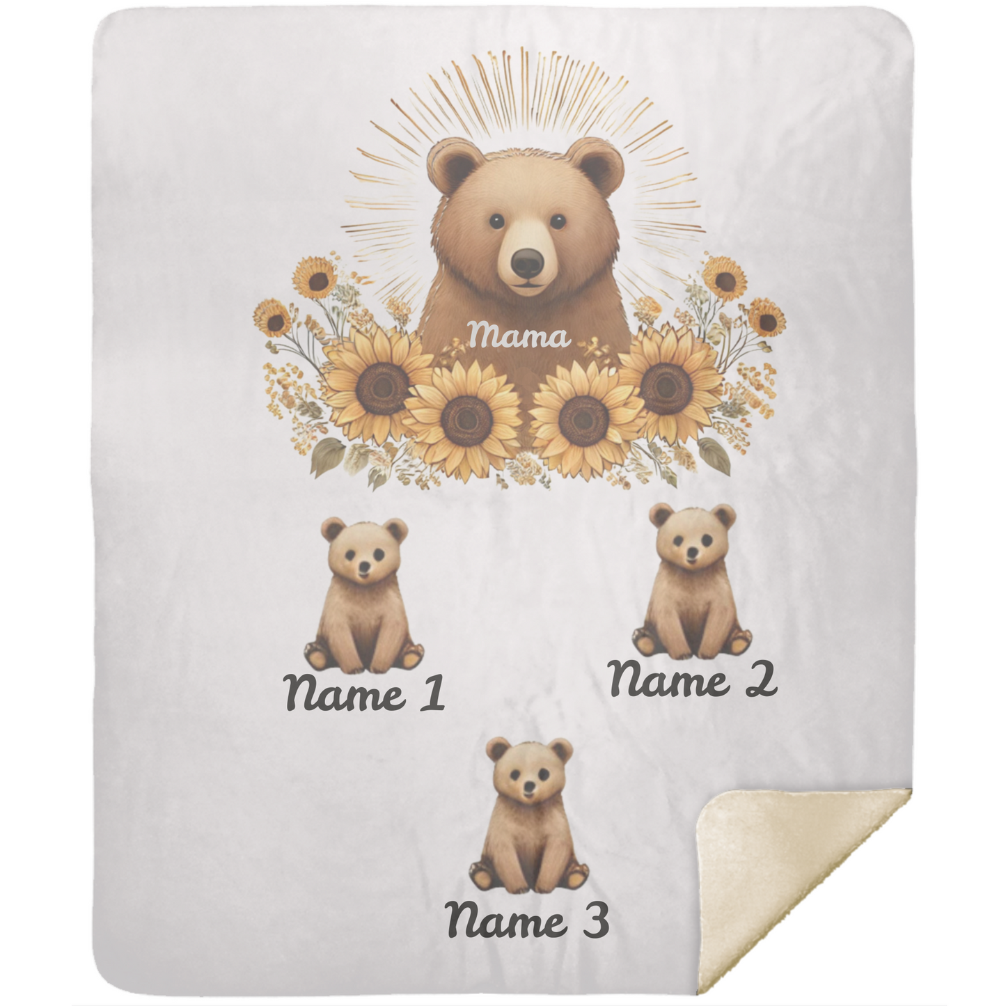 Personalized Mama Bear Sunflower Blanket  - Ideal For Mother's Day, Birthday, Anniversary