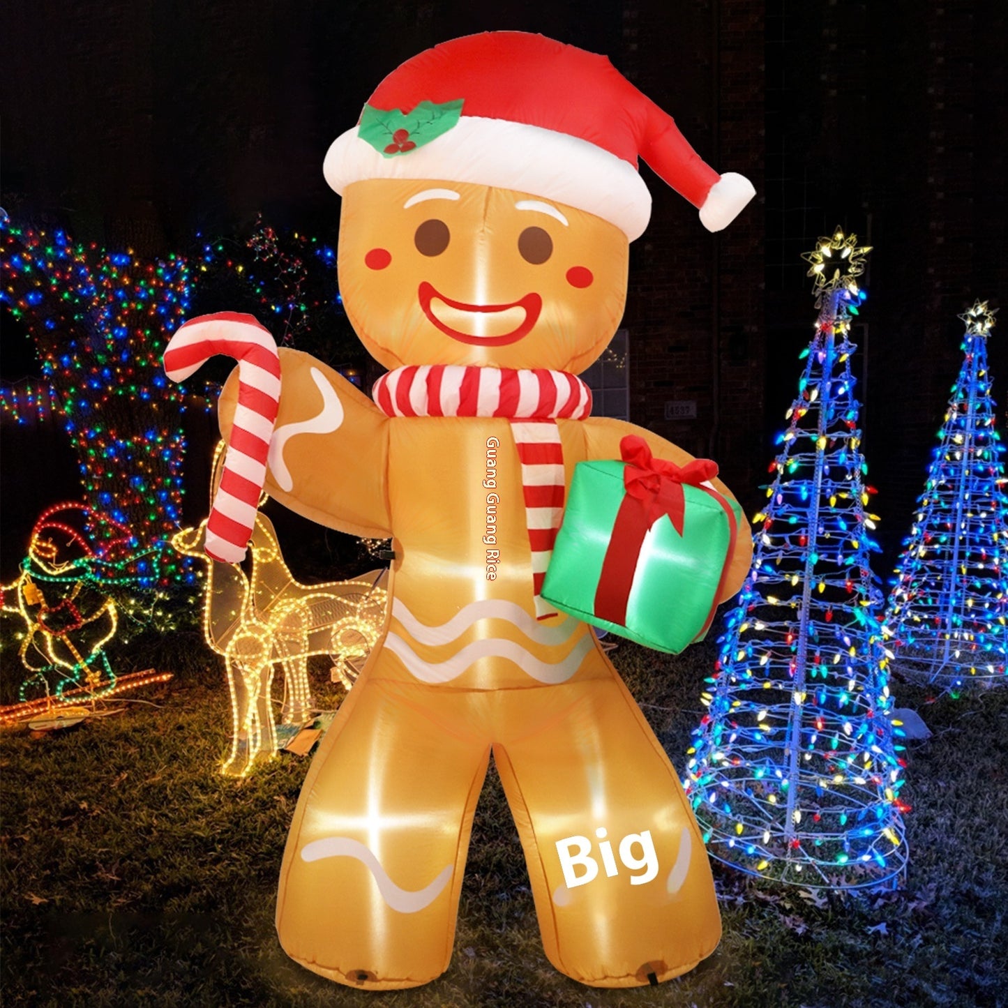 Inflatable Ginger Cake Crutch Doll Inflatable Model Luminous Christmas Atmosphere Outdoor Courtyard