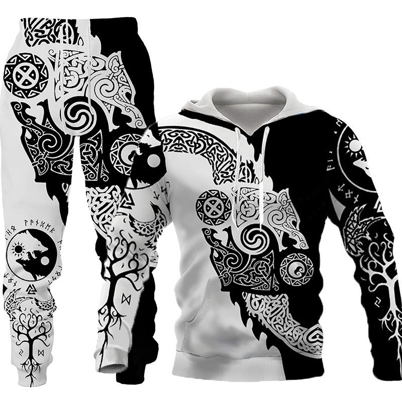 3D Wolf Print Tracksuit Men Sportswear Hooded Sweatsuit Two Piece Outdoors Running Fitness Men's Clothing Jogging Set