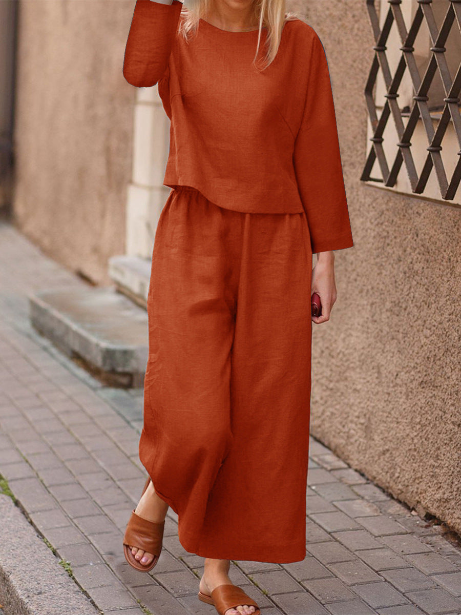 Women's Loose Fitting Shirt And Pants Two-piece Set