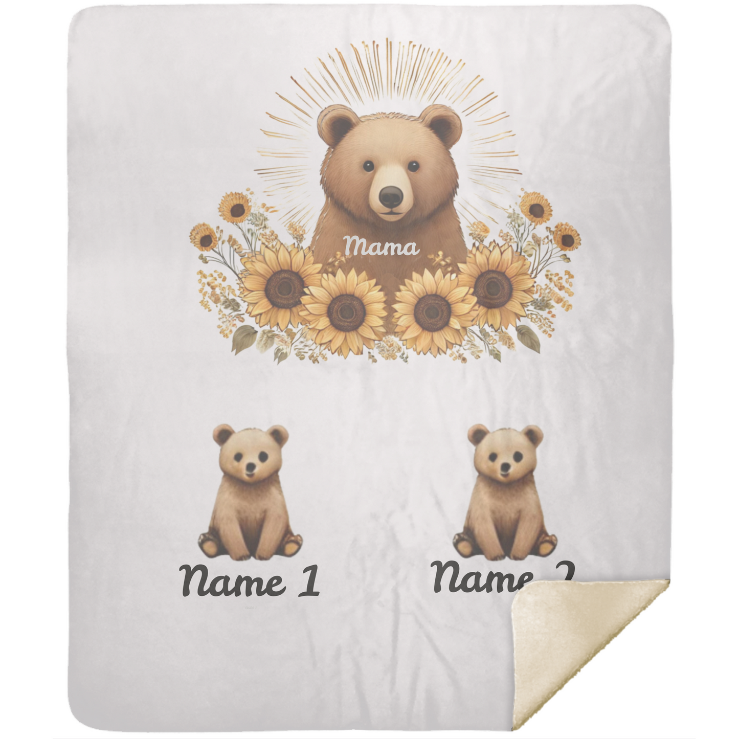 Personalized Mama Bear Sunflower Blanket  - Ideal For Mother's Day, Birthday, Anniversary