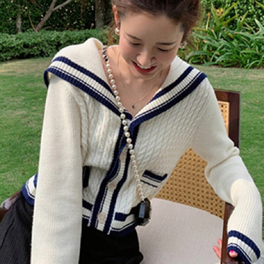 Women's White Large Lapel Sweater Cardigan Coat