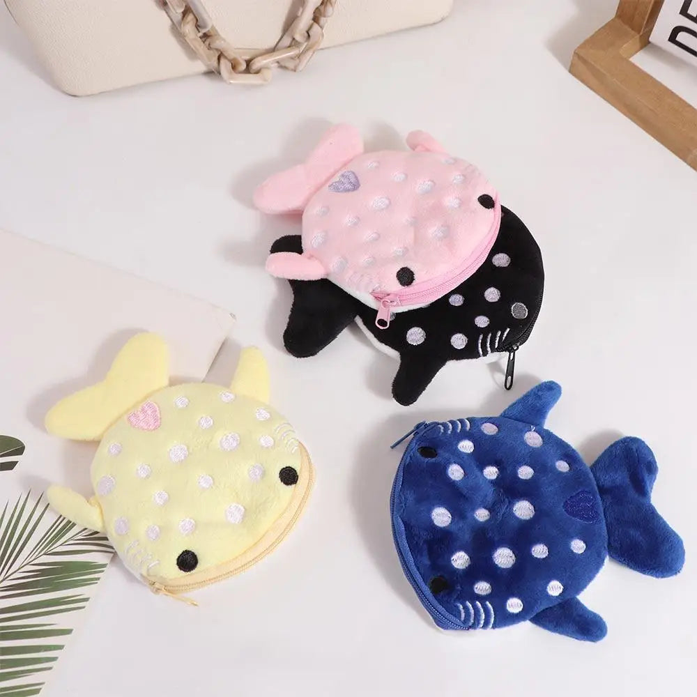 Cartoon Shark Whale Shark Coin Purse Bag Pendant Zipper Shark Plush Wallet Creative Fashion Plush Coin Bag Earphone