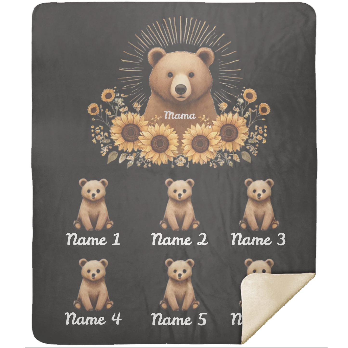 Personalized Mama Bear Sunflower Blanket  - Ideal For Mother's Day, Birthday, Anniversary