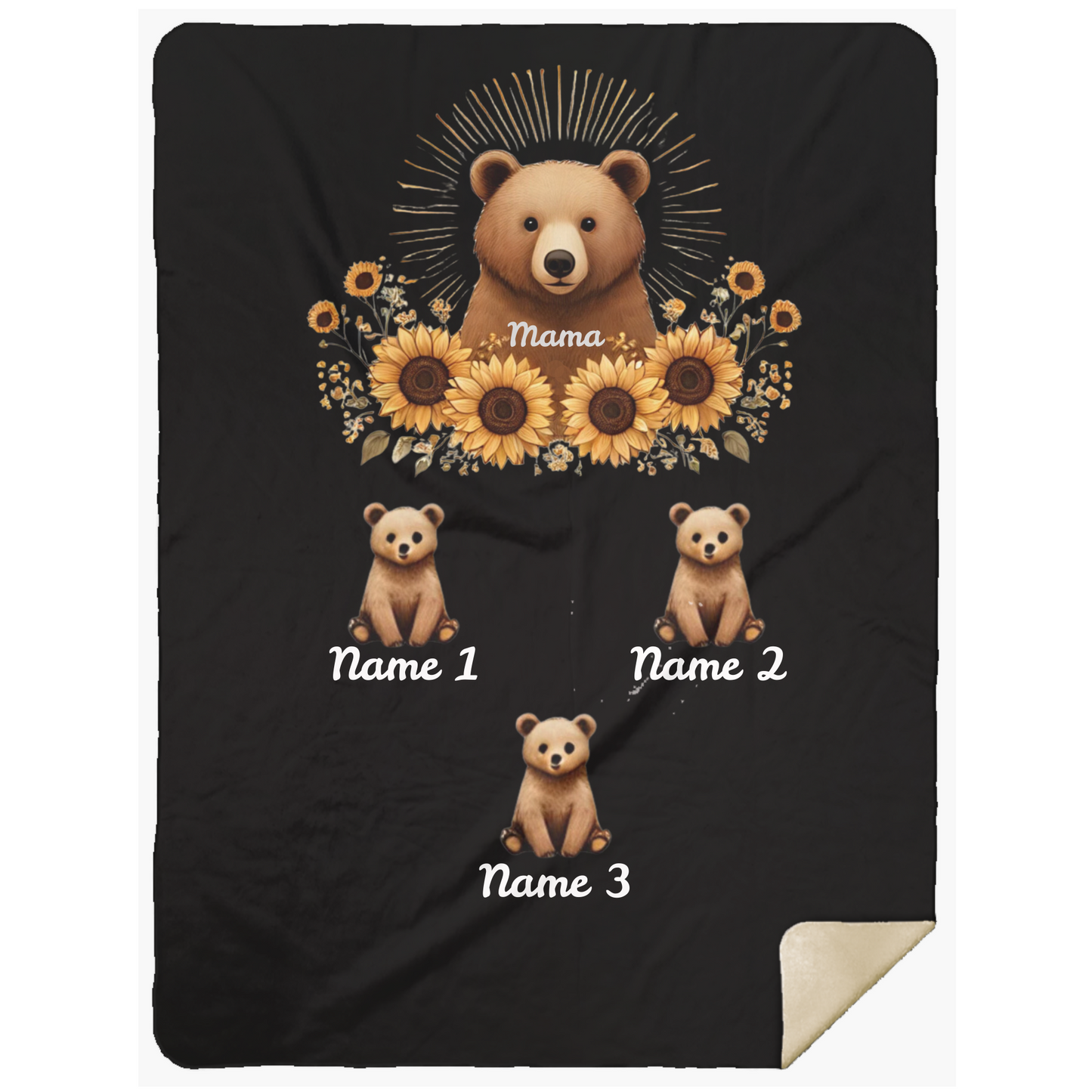 Personalized Mama Bear Sunflower Blanket  - Ideal For Mother's Day, Birthday, Anniversary