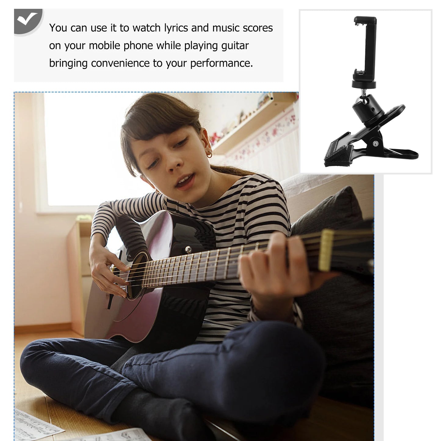 Guitar Phone Clip Head Stand Mobile Holder Clip-on Rack Music Headstock Plastic Cell Clamp Car Mount