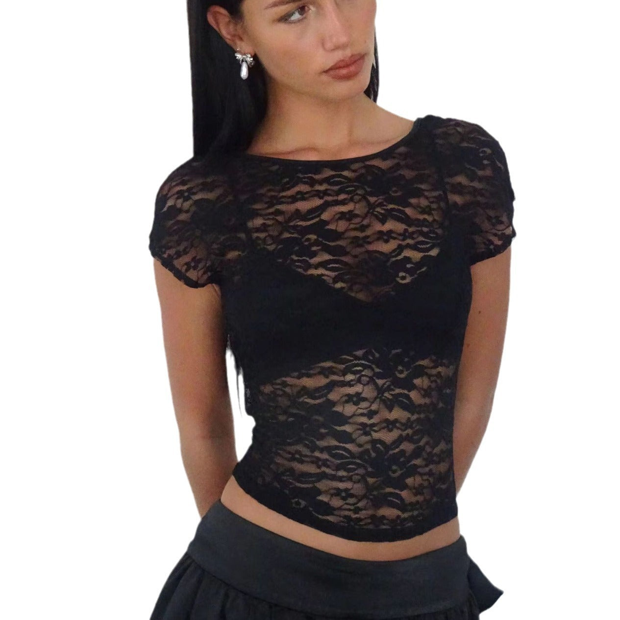 New Lace Round Neck Slim-fit Tops Women