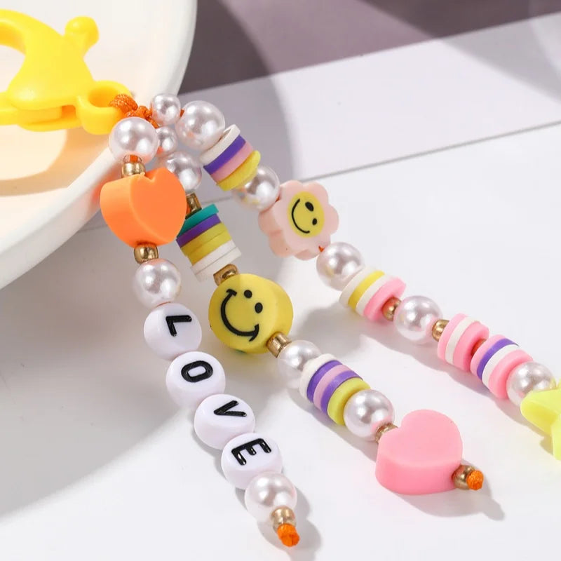 Cute Keychain Fashion Beaded Letter Keyring Colorful Cute Student School Bag Pendant Letter Keyring Pendant Back To School Gifts