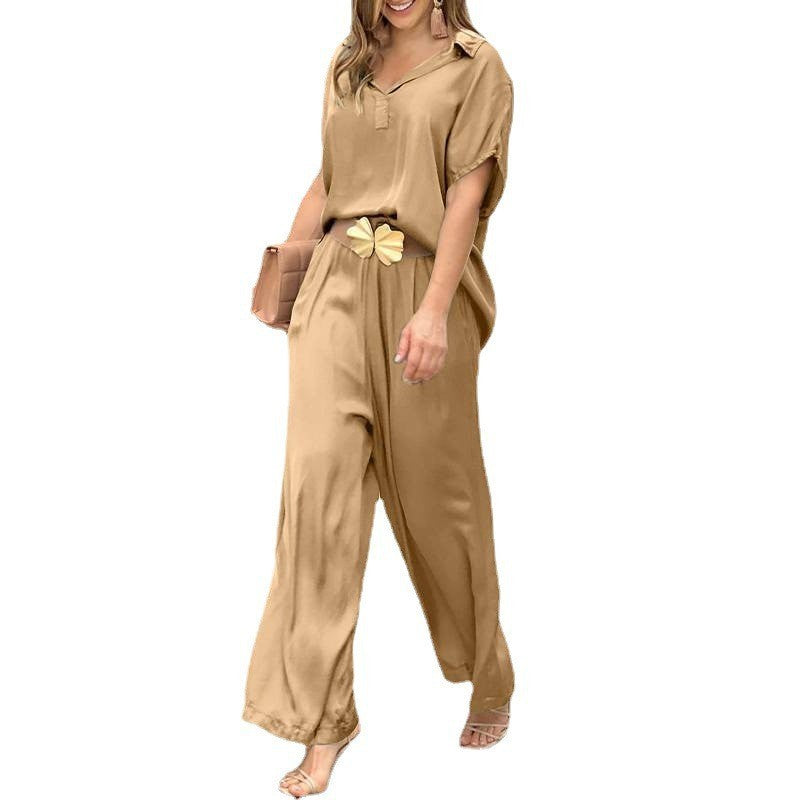 Ladies Elegant 2 Piece Shirts Wide Leg Pants Fashion