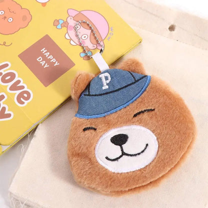 Storage Brown Bear Plush Wallet Headphone Bag Zipper Bear Plush Coin Purse Bag Pendant Portable Cartoon Animal Purse