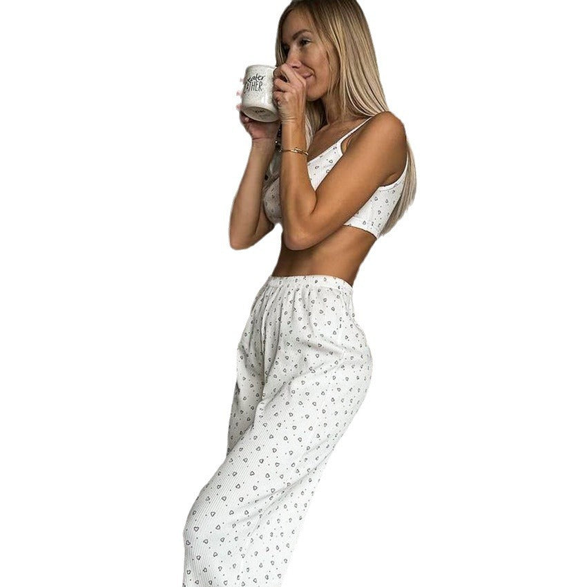 Women's Vest Pants Pajamas Three-piece Set