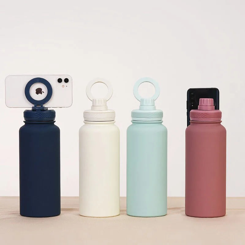 Insulated Bottle Water Bottle with Rotating Phone Holder Thermal Water Cup Thermal Mug for Outdoor Sports