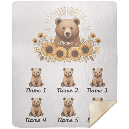 Personalized Mama Bear Sunflower Blanket  - Ideal For Mother's Day, Birthday, Anniversary